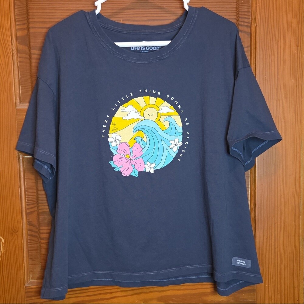 Life Is Good Shirt Relaxed Boxy Crusher Tee WAVY OCEAN ALRIGHT XXL 100% cotton